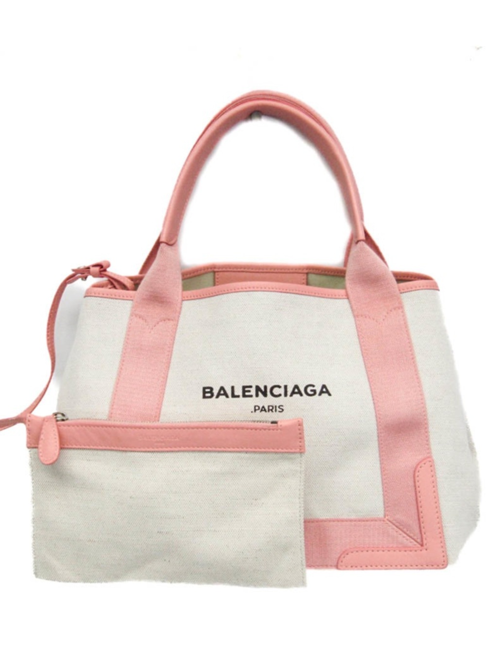 Balenciaga Women's Small Navy Cabas Tote Bag in Pink/ Off White NWT - Picture 4 of 14